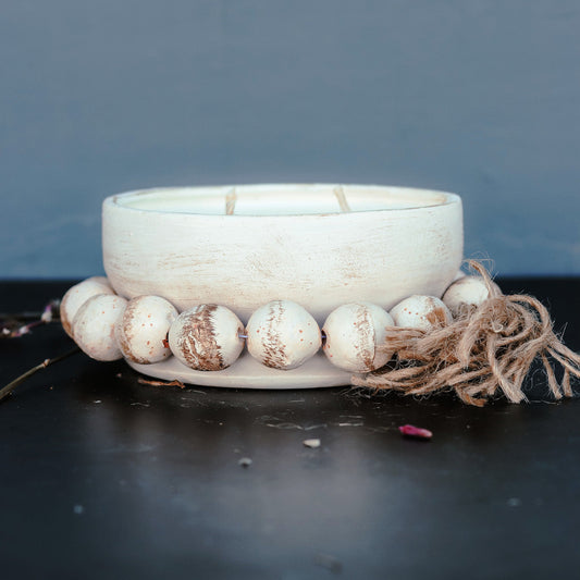3 Wick Handmade Beaded Pottery Soy Candle with Tassel - PoshaBella