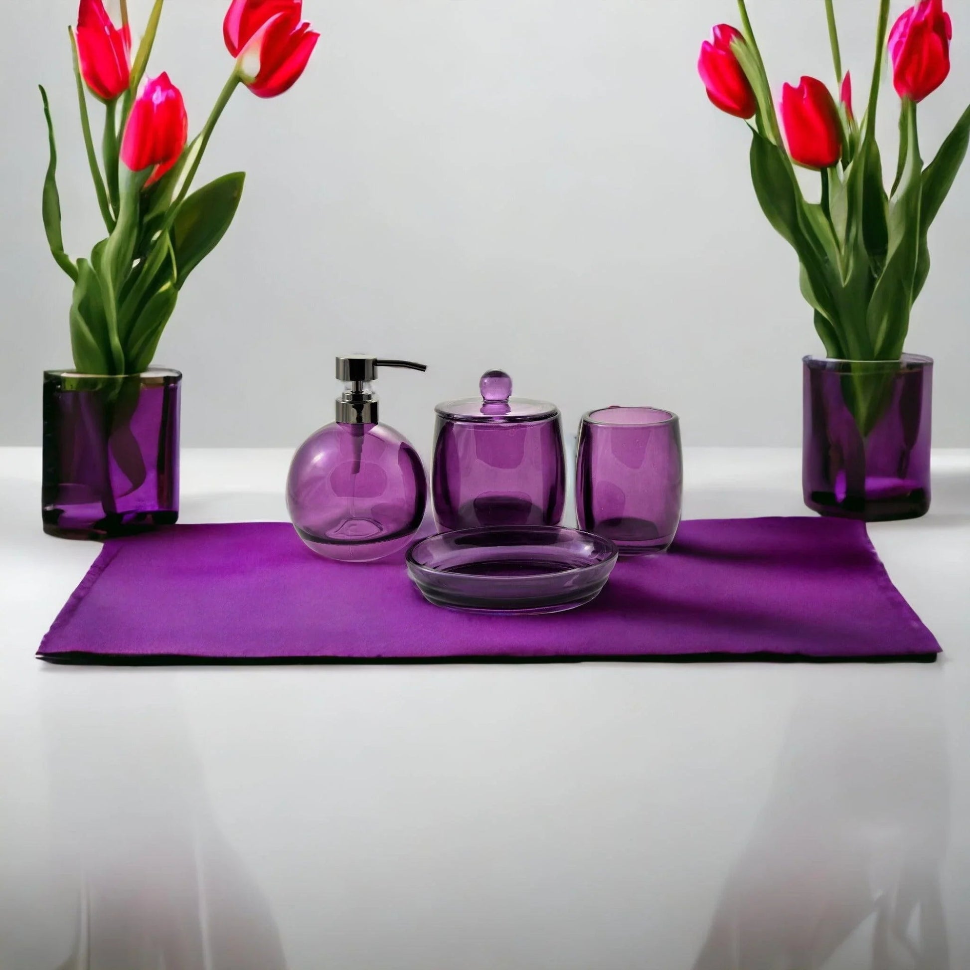 Ruby Glass 4-Piece Bathroom Set - PoshaBella