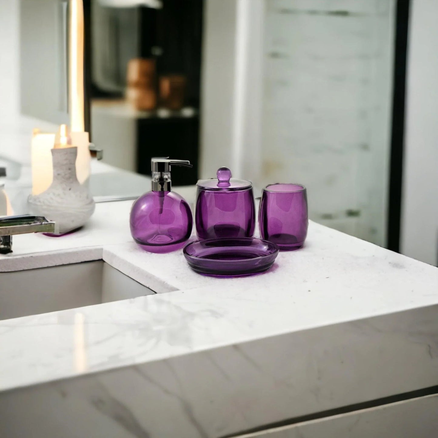 Ruby Glass 4-Piece Bathroom Set - PoshaBella