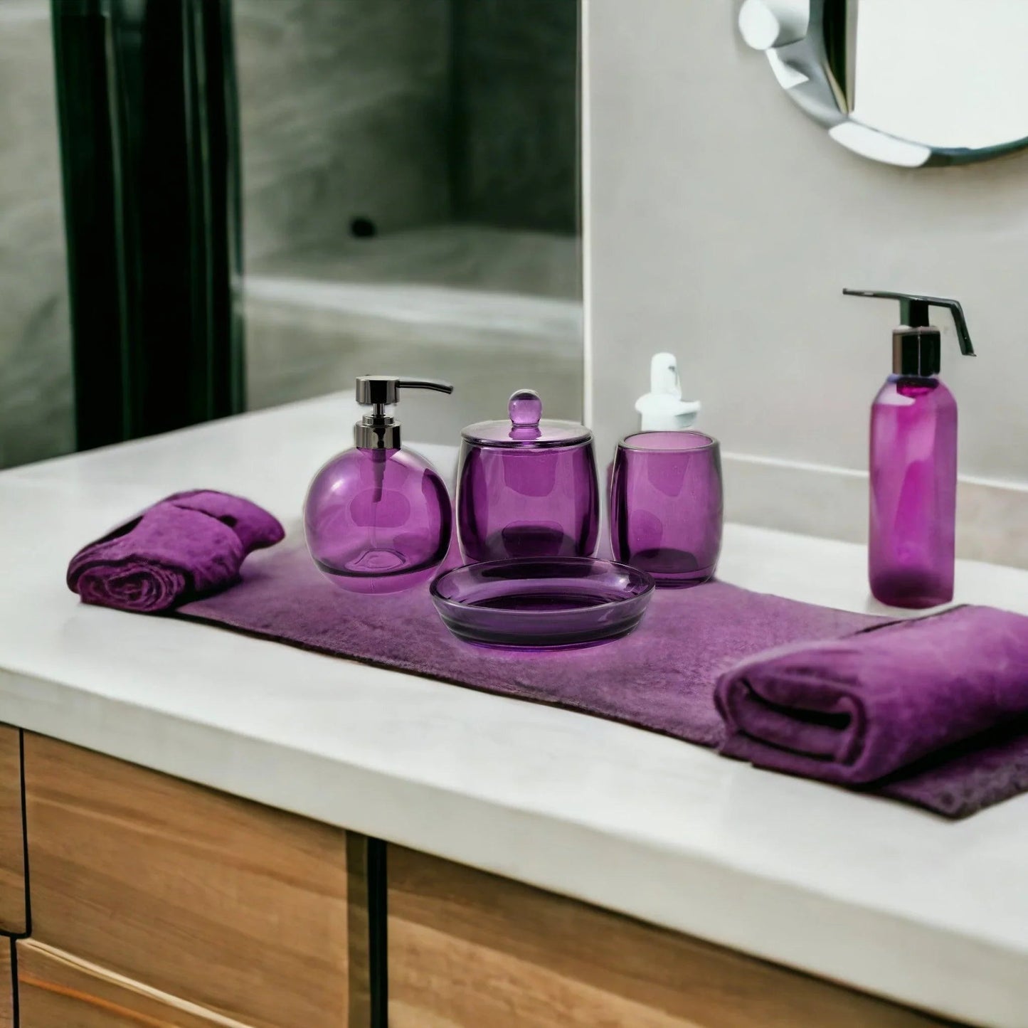 Ruby Glass 4-Piece Bathroom Set - PoshaBella