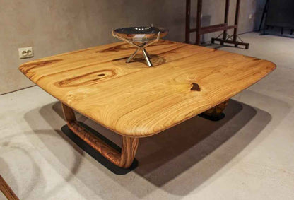 Rustic Solid Chestnut Wood Coffee Table with chestnut legs