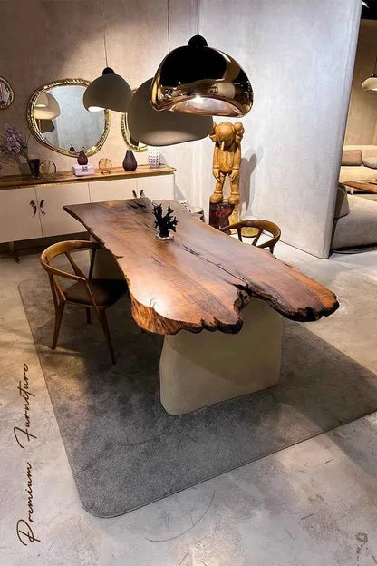 Wabi Sabi Style Luxury Solid Wood Walnut Table with Stone Inspired Legs