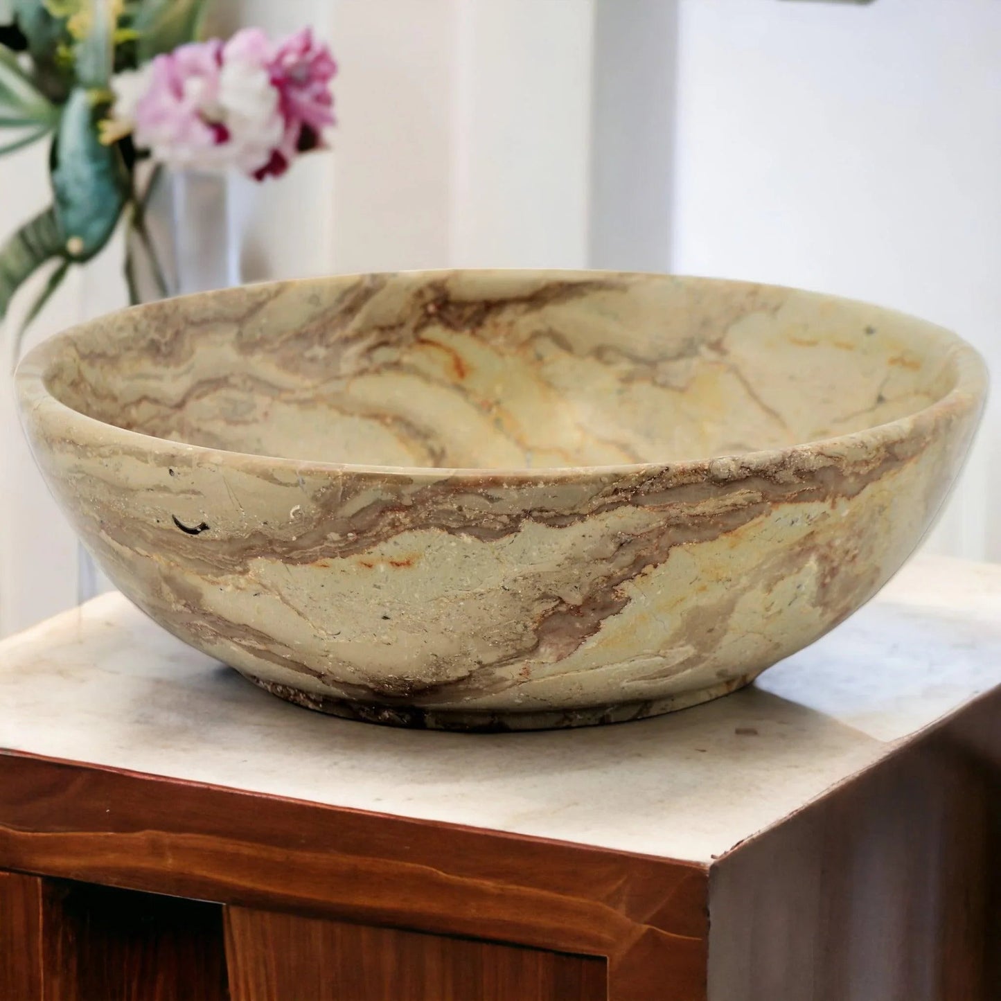 Sahara Beige Marble 12 inch Decorative Fruit Bowl - PoshaBella