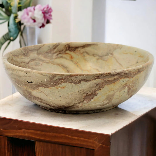 Sahara Beige Marble 12 inch Decorative Fruit Bowl - PoshaBella