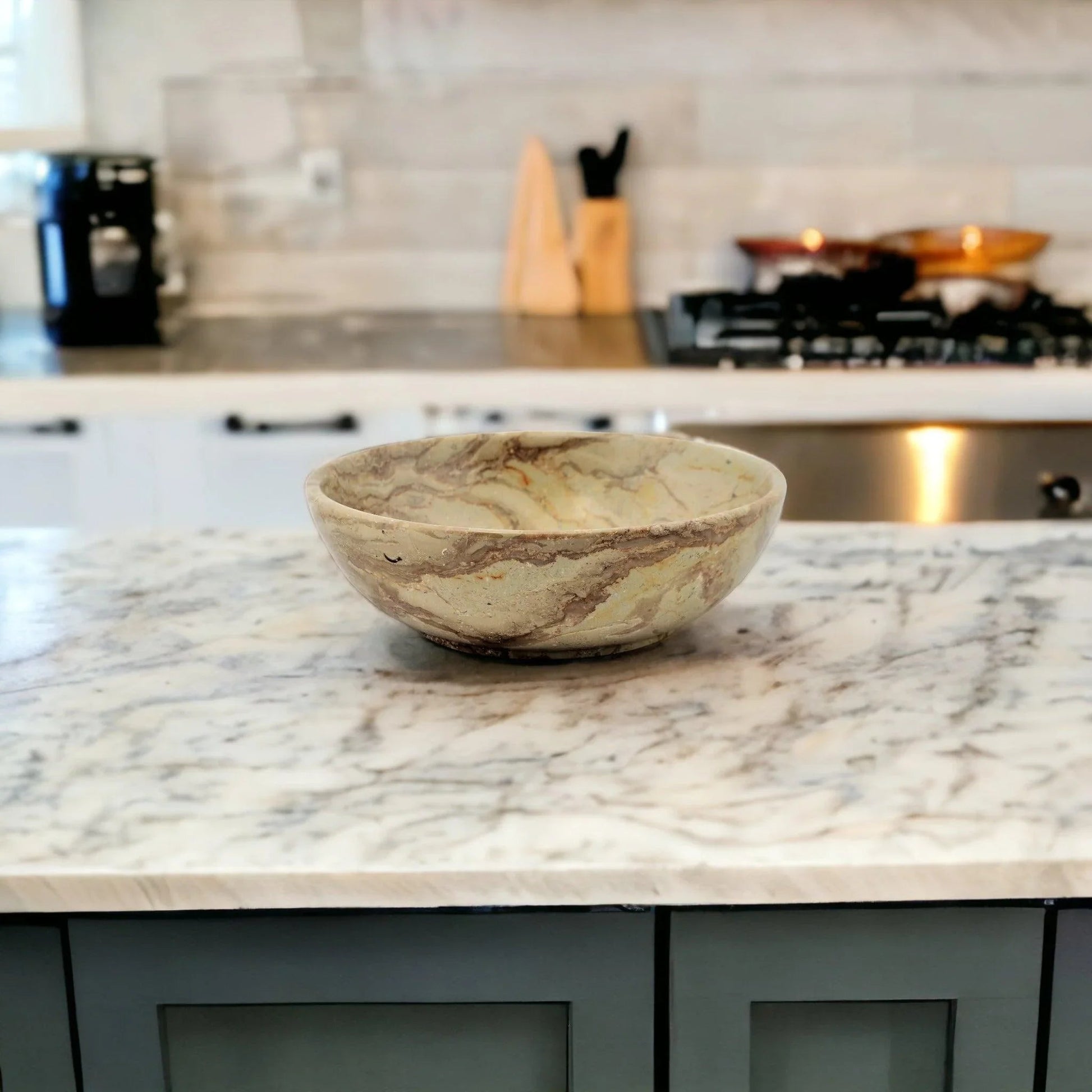 Sahara Beige Marble 12 inch Decorative Fruit Bowl - PoshaBella