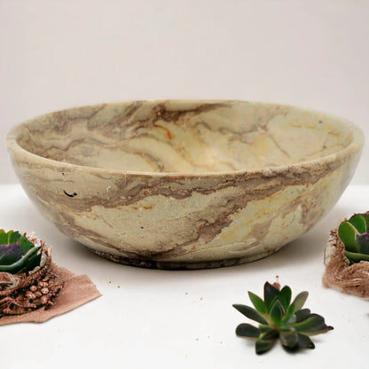 Sahara Beige Marble 12 inch Decorative Fruit Bowl - PoshaBella