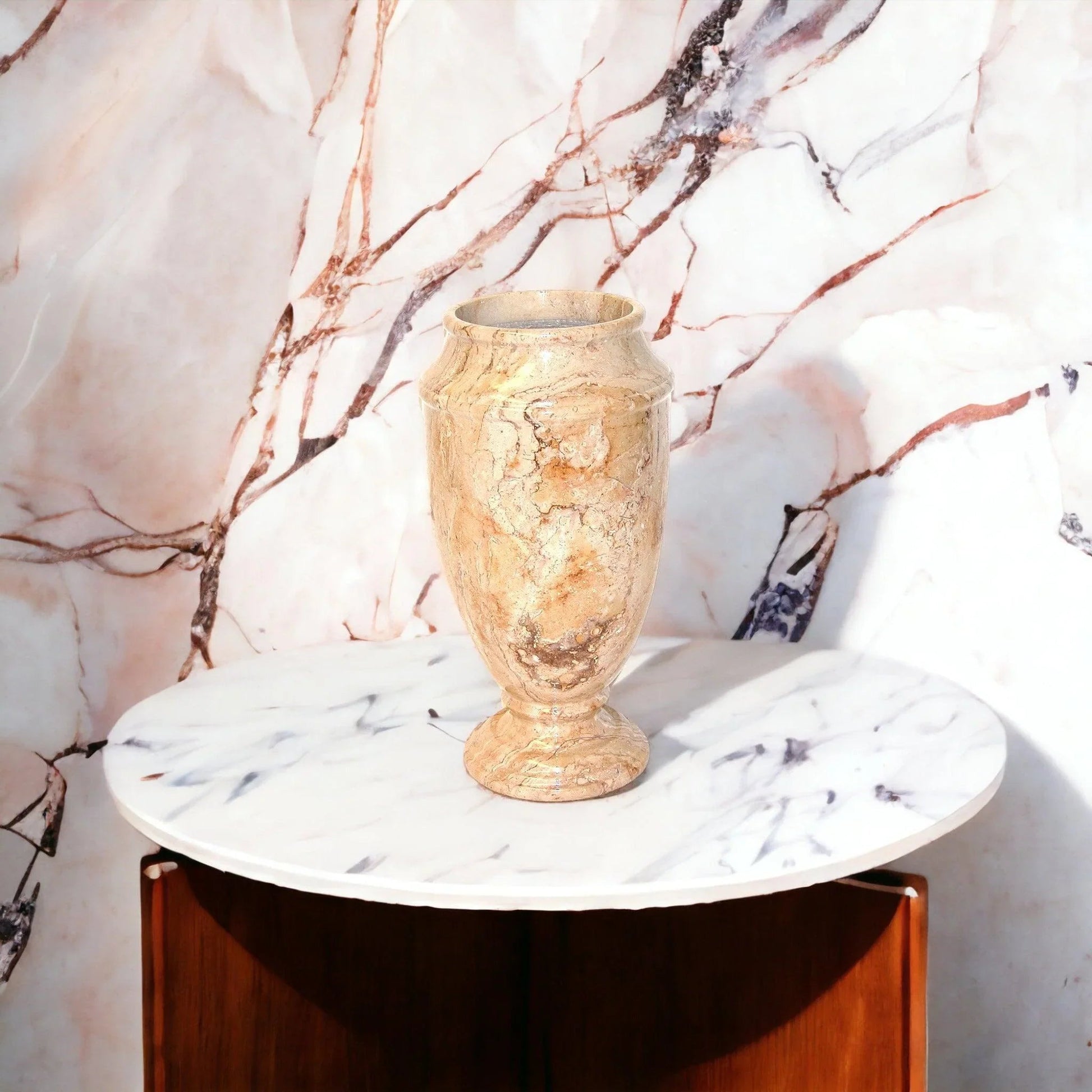 Sahara Beige Marble 13-inches Tall Decorative Vase - PoshaBella