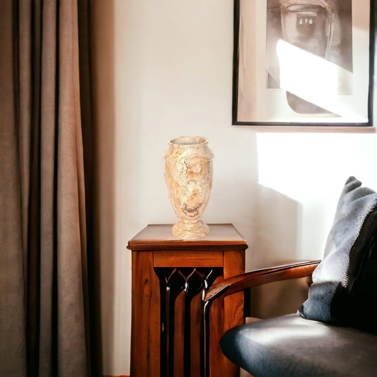 Sahara Beige Marble 13-inches Tall Decorative Vase - PoshaBella