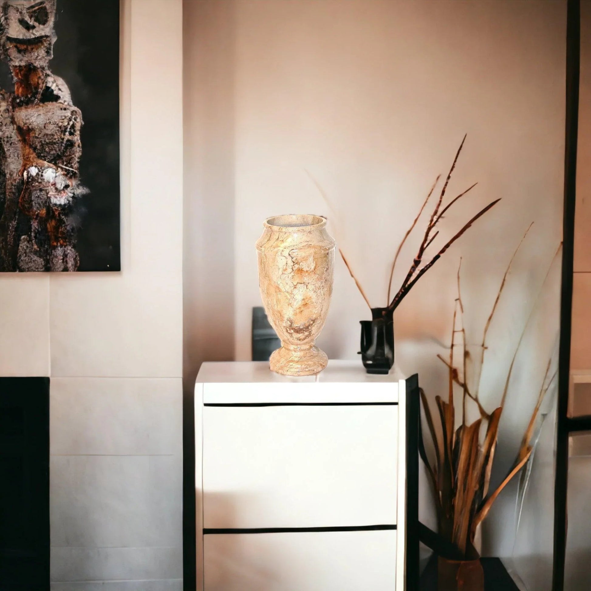 Sahara Beige Marble 13-inches Tall Decorative Vase - PoshaBella