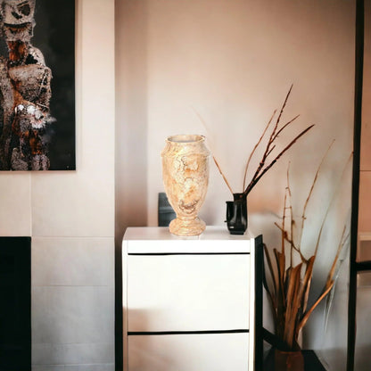 Sahara Beige Marble 13-inches Tall Decorative Vase - PoshaBella