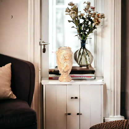 Sahara Beige Marble 13-inches Tall Decorative Vase - PoshaBella