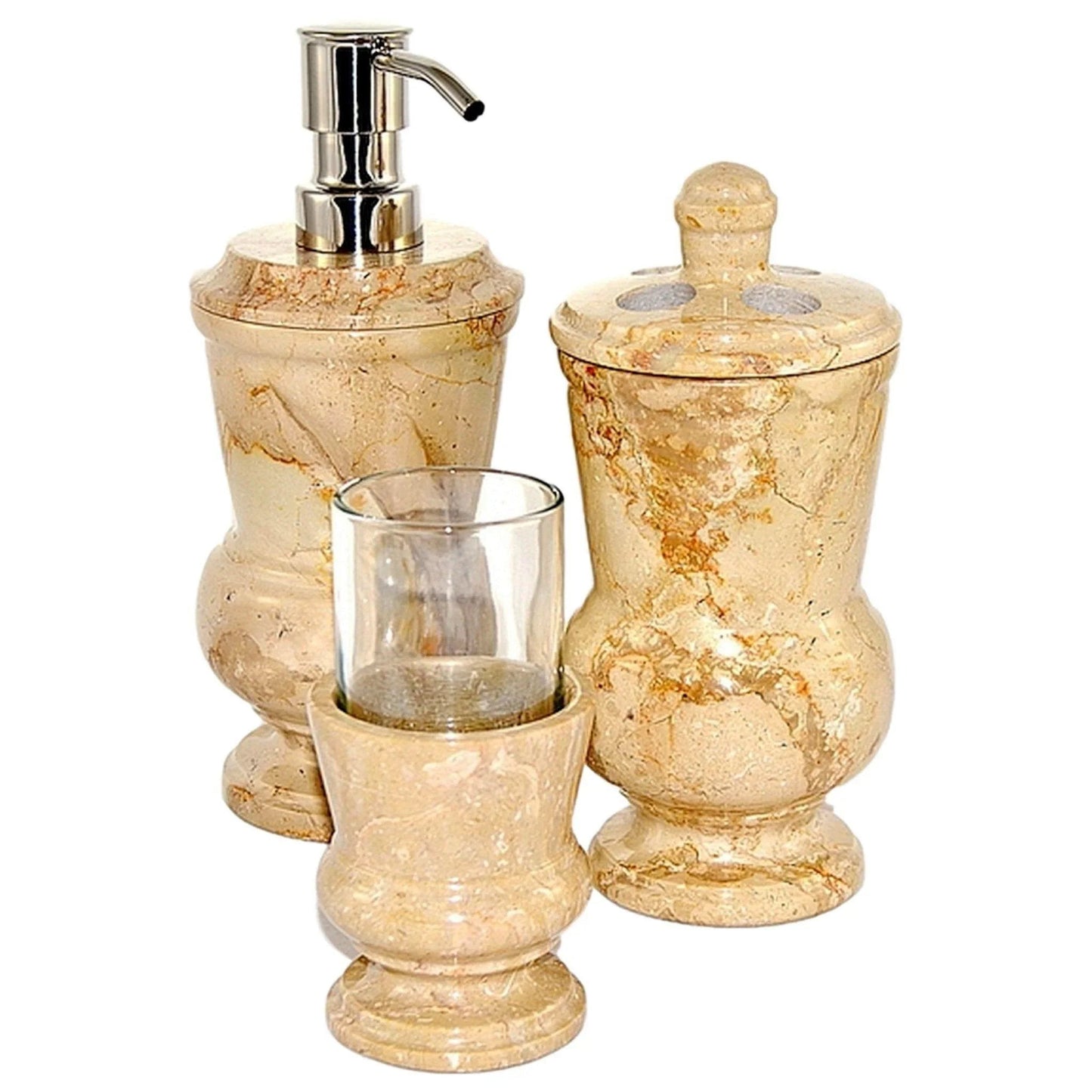 Sahara Beige Marble 3-Piece Bathroom Accessory Set - PoshaBella