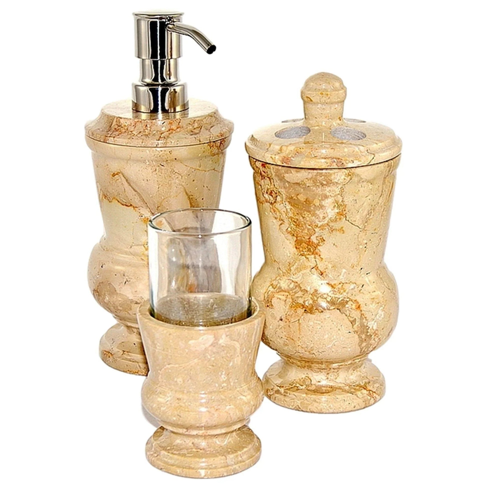 Sahara Beige Marble 3-Piece Bathroom Accessory Set - PoshaBella
