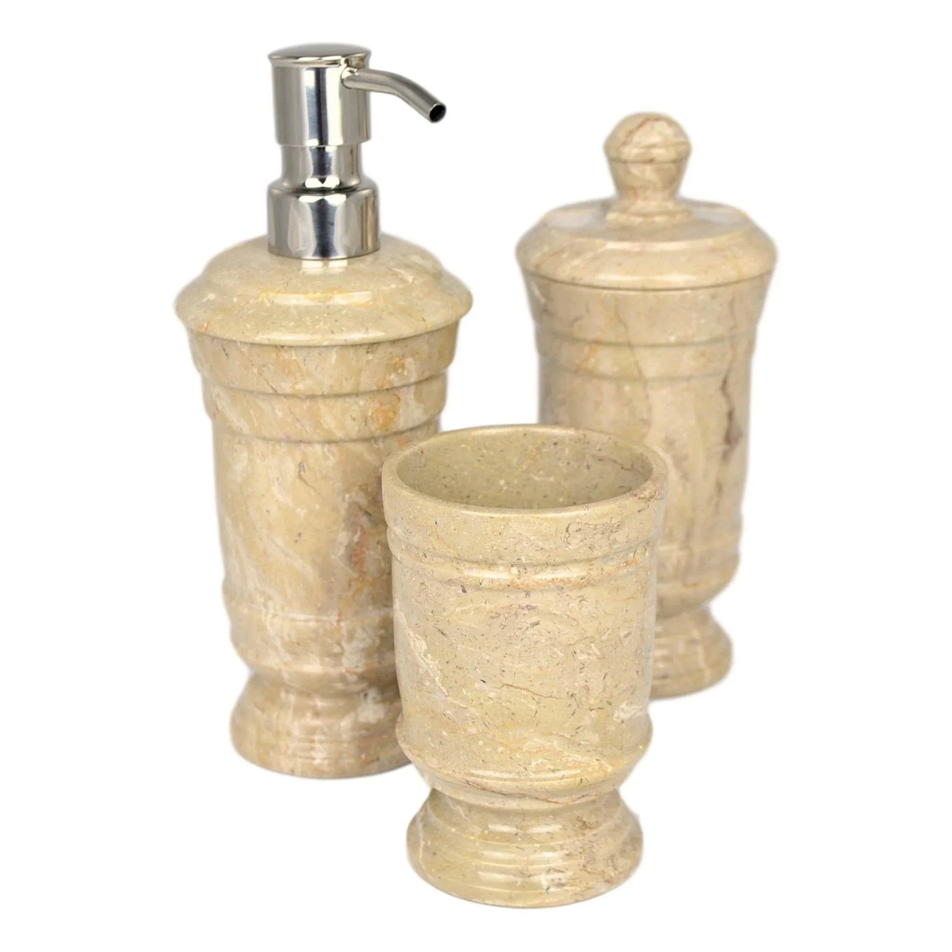 Sahara Beige Marble 3 Piece Bathroom Accessory Set - PoshaBella