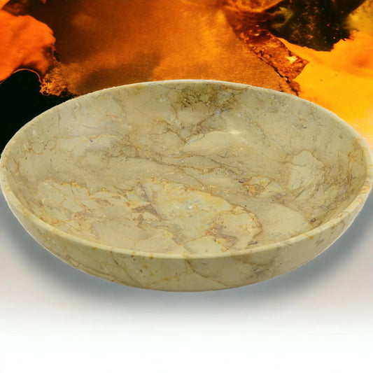 Sahara Beige Marble 8-inch Centerpiece Bowl for Dining Room Table - PoshaBella