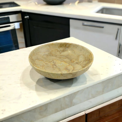 Sahara Beige Marble 8-inch Centerpiece Bowl for Dining Room Table - PoshaBella