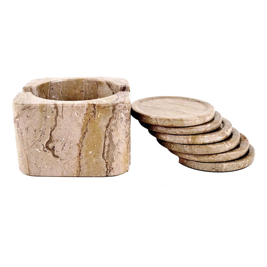 Sahara Beige Marble Coaster Set with Decorative Holder - PoshaBella
