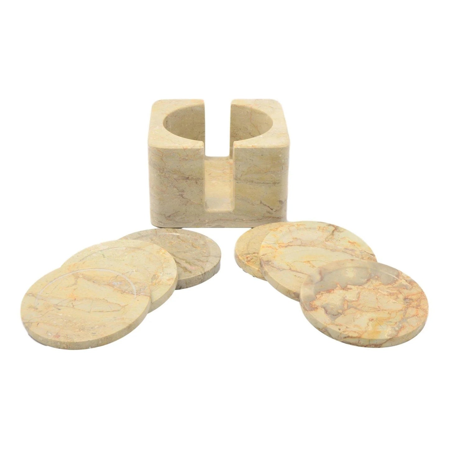 Sahara Beige Marble Coaster Set with Decorative Holder - PoshaBella