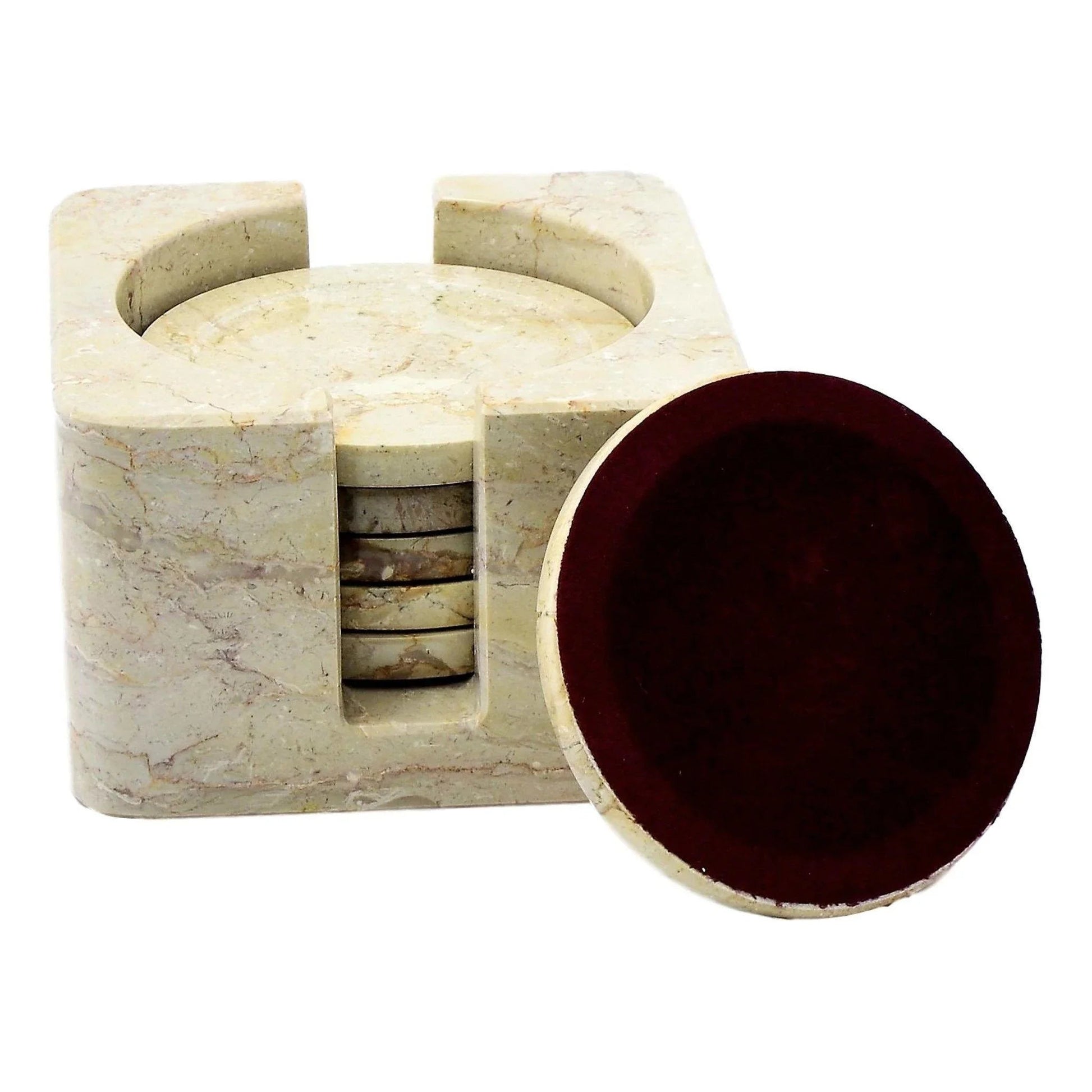 Sahara Beige Marble Coaster Set with Decorative Holder - PoshaBella