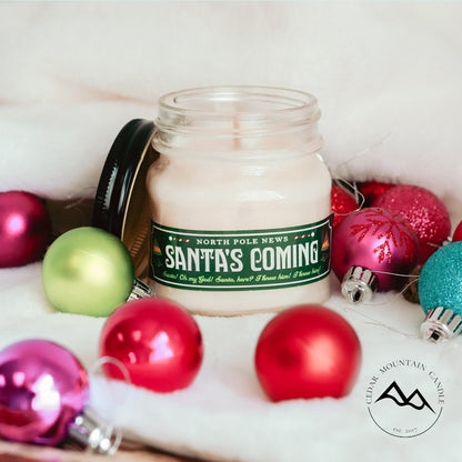Elf Santa's Coming Mason Jar Soy Candle - Winter Scents - PoshaBella