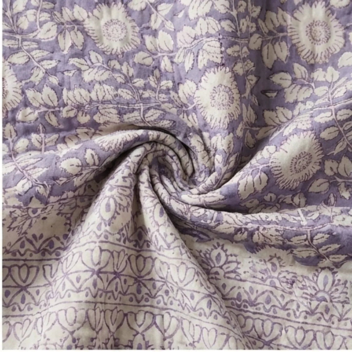 Cream & Sage Green Floral Jaipur Indian Hand Block Print Quilted Comforter