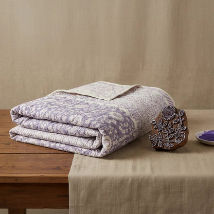 Cream & Sage Green Floral Jaipur Indian Hand Block Print Quilted Comforter