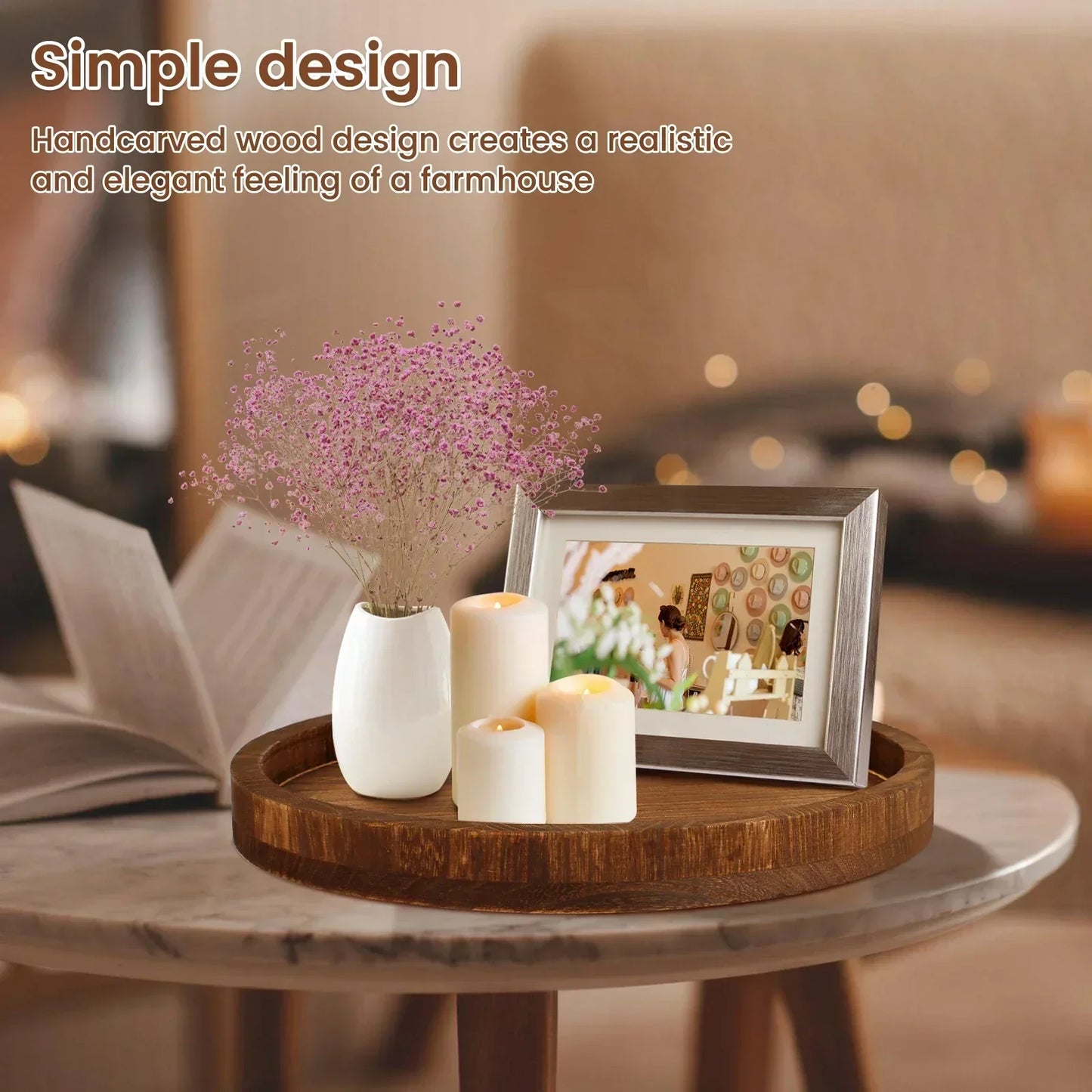 Serving Platter - Retro Wooden Round 30cm