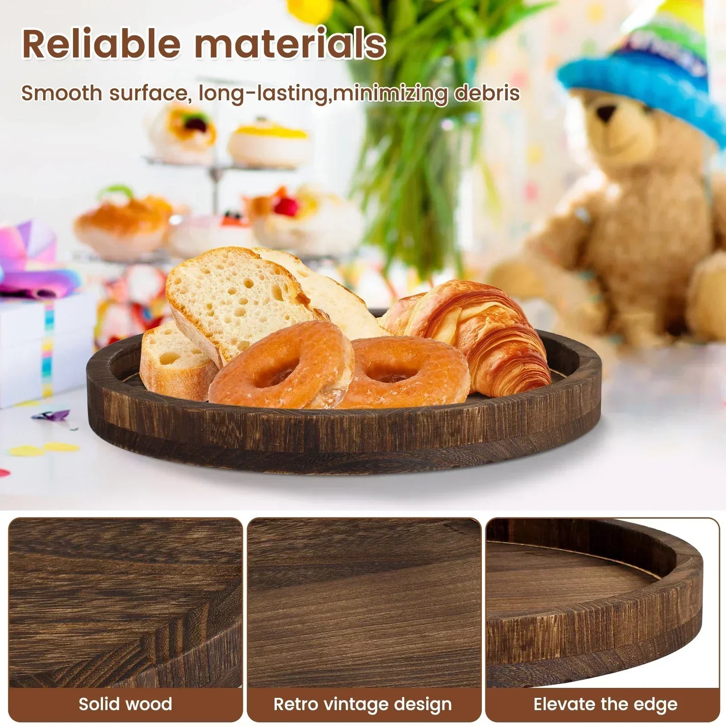 Serving Platter - Retro Wooden Round 30cm