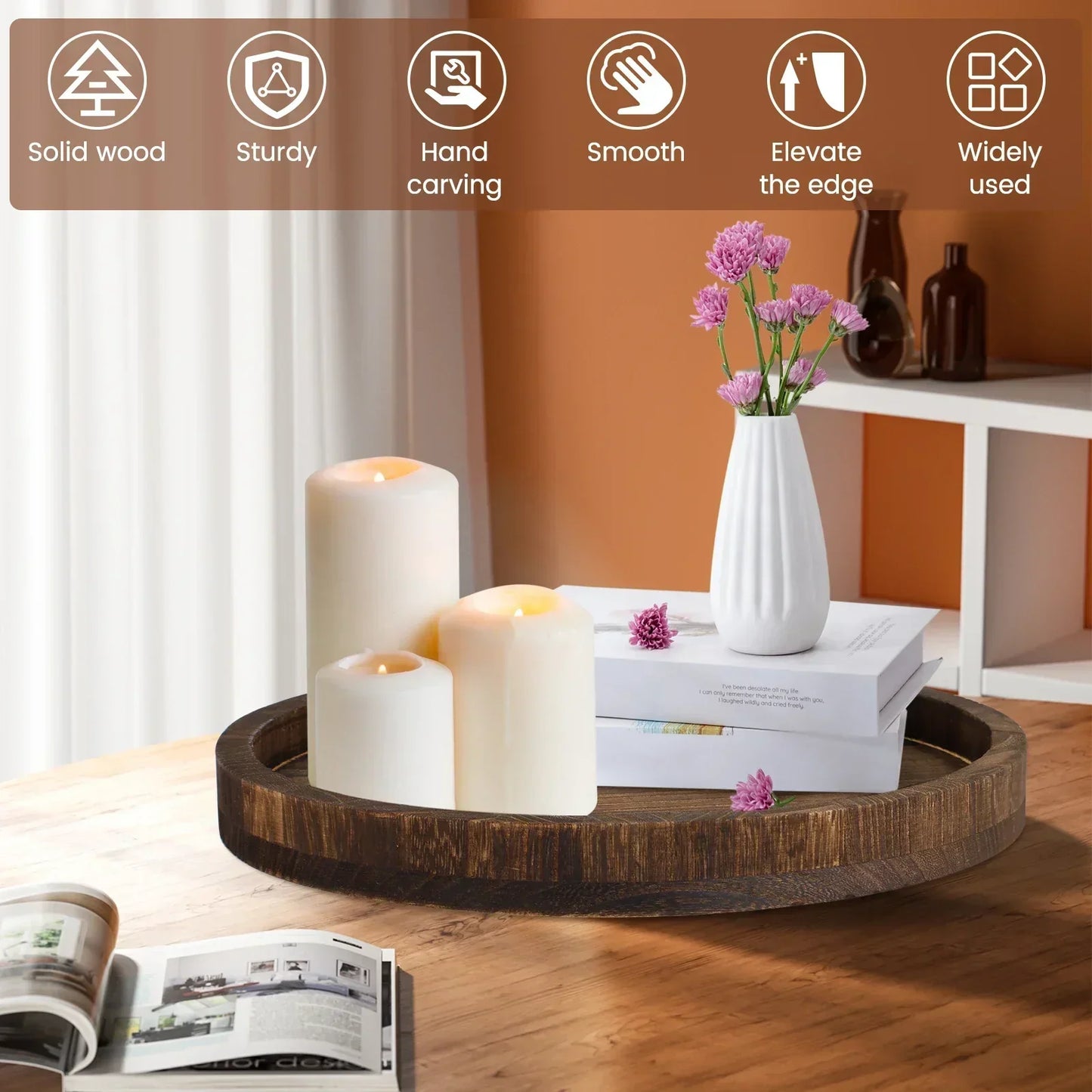 Serving Platter - Retro Wooden Round 30cm