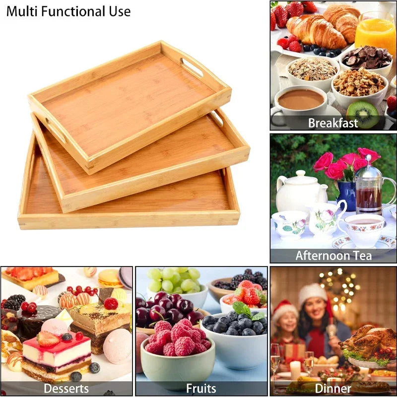 Serving Tray - Bamboo Wooden Rectangular