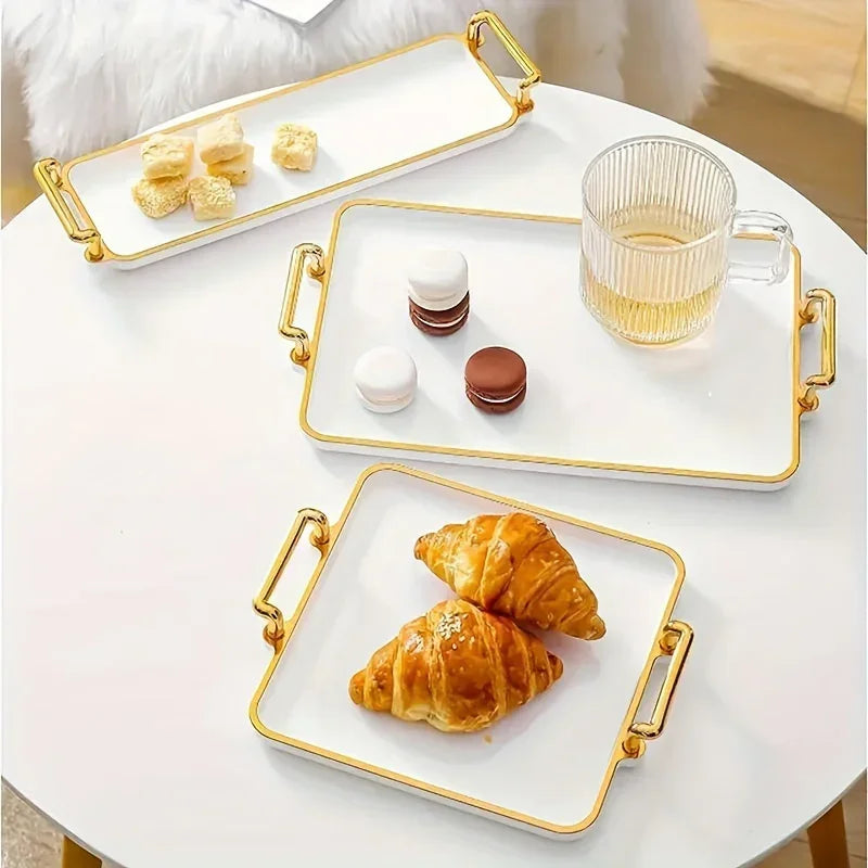 Serving Tray - Handles Ivory Golden