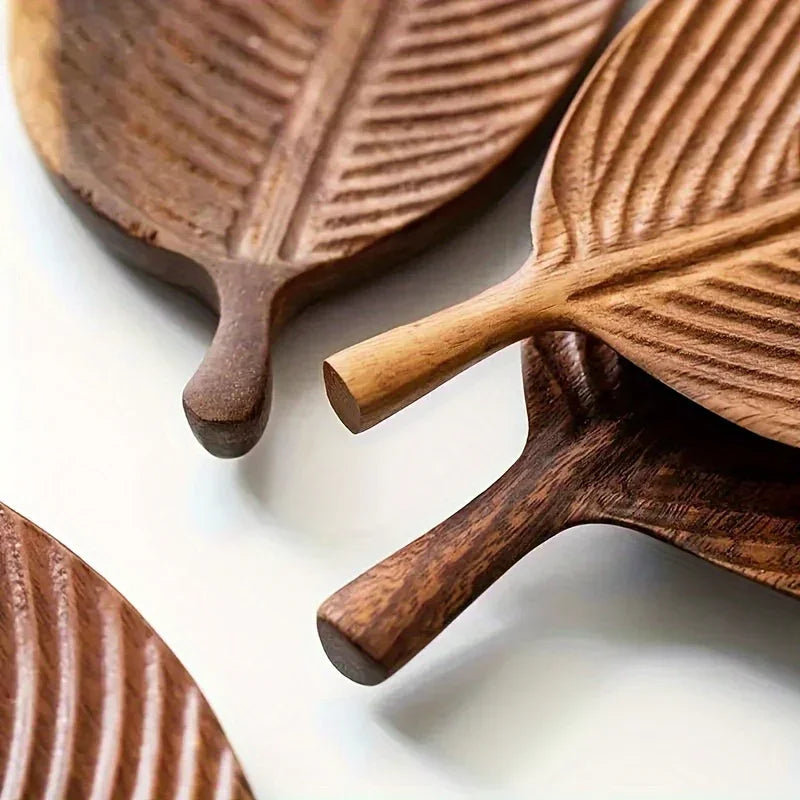 Serving Tray - Vintage Wooden Leaf Shape
