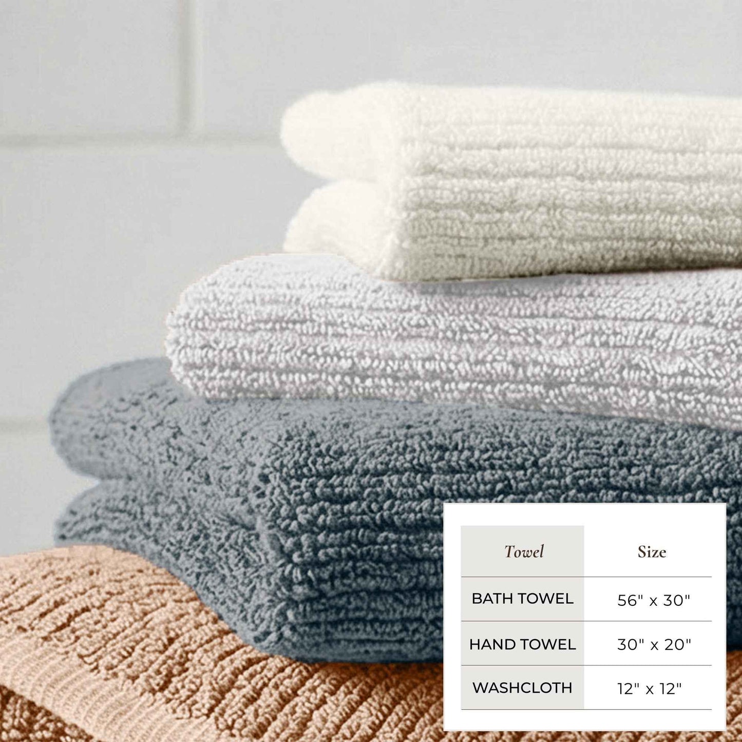 Turkish Cotton Ribbed 6-Piece Bath Towel Set - Georgiana Collection