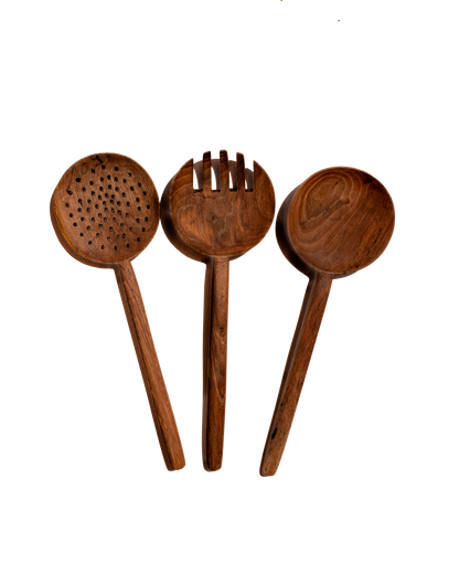 Walnut Long Handle Spoon - Set of 3 - PoshaBella
