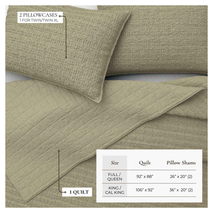 100% Cotton Honeycomb Waffle Garment Washed Quilt Set - Genevieve Collection
