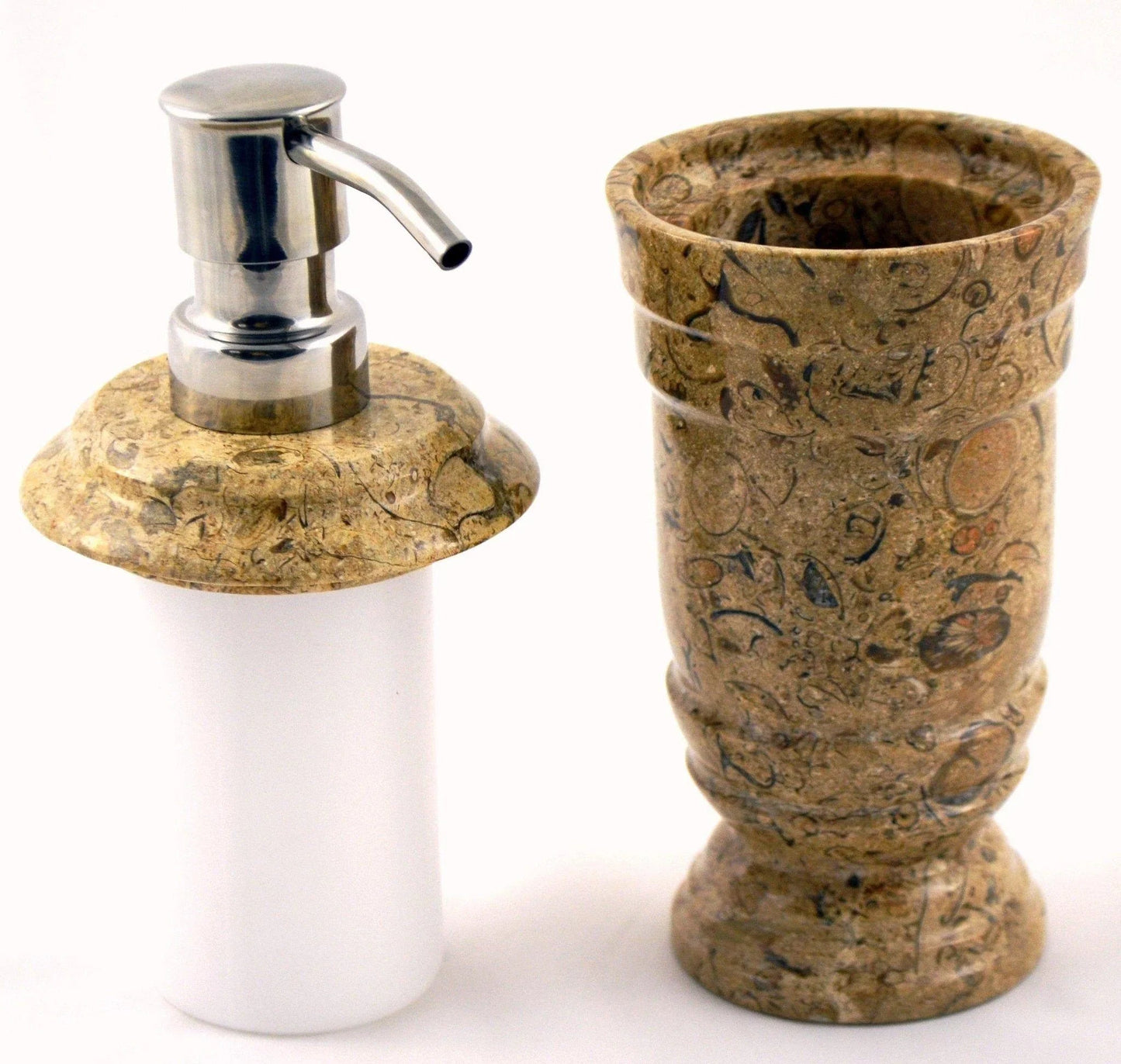 Soap and Lotion Dispenser of Fossil Stone - PoshaBella