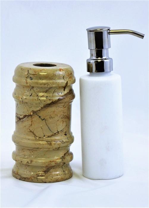 Soap & Lotion Dispenser of Sahara Beige Marble - Bengal Collection - PoshaBella