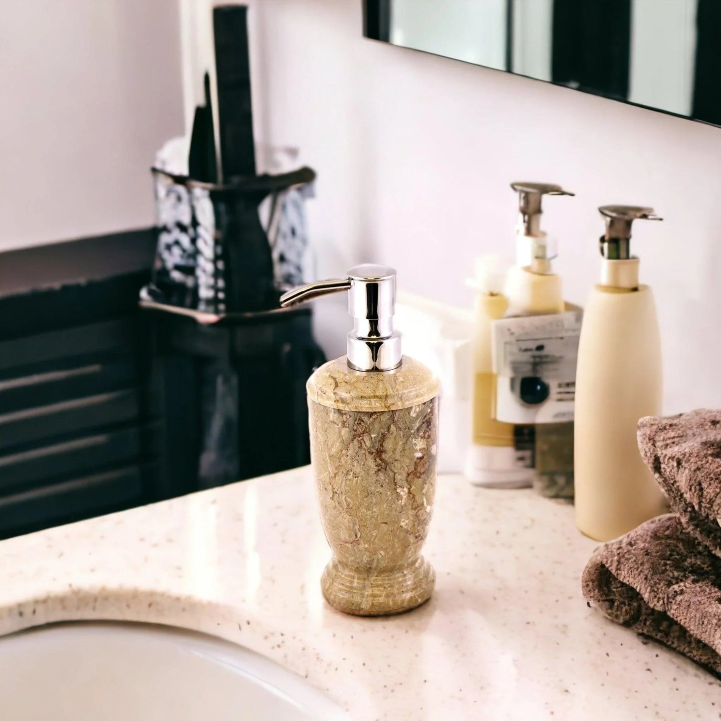 Soap & Lotion Dispenser of Sahara Beige Marble - PoshaBella
