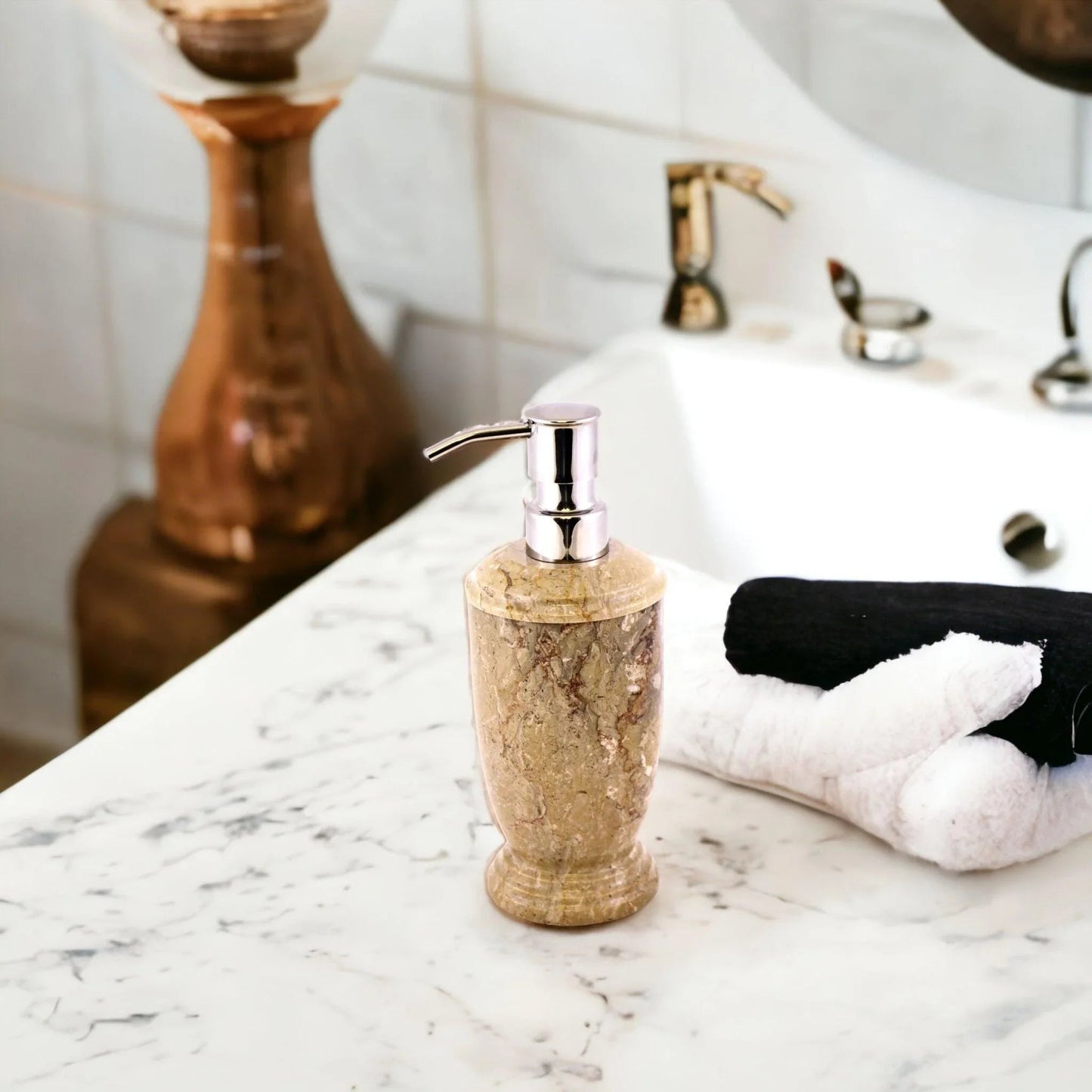 Soap & Lotion Dispenser of Sahara Beige Marble - PoshaBella