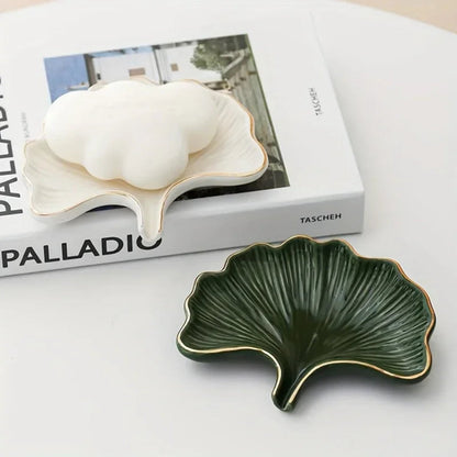 Soap Dish - Ceramic Golden Leaf