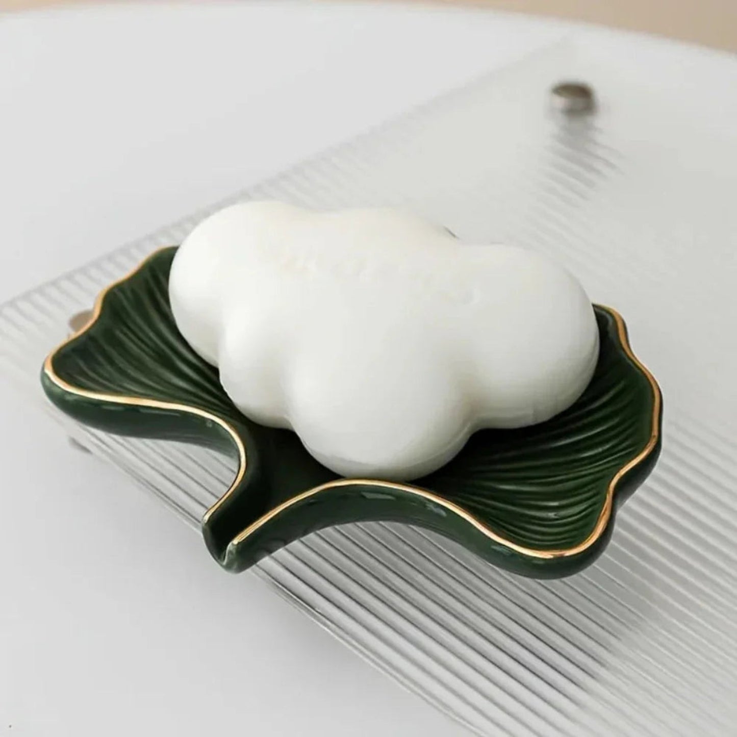 Soap Dish - Ceramic Golden Leaf