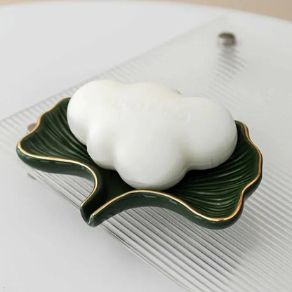 Soap Dish - Ceramic Golden Leaf