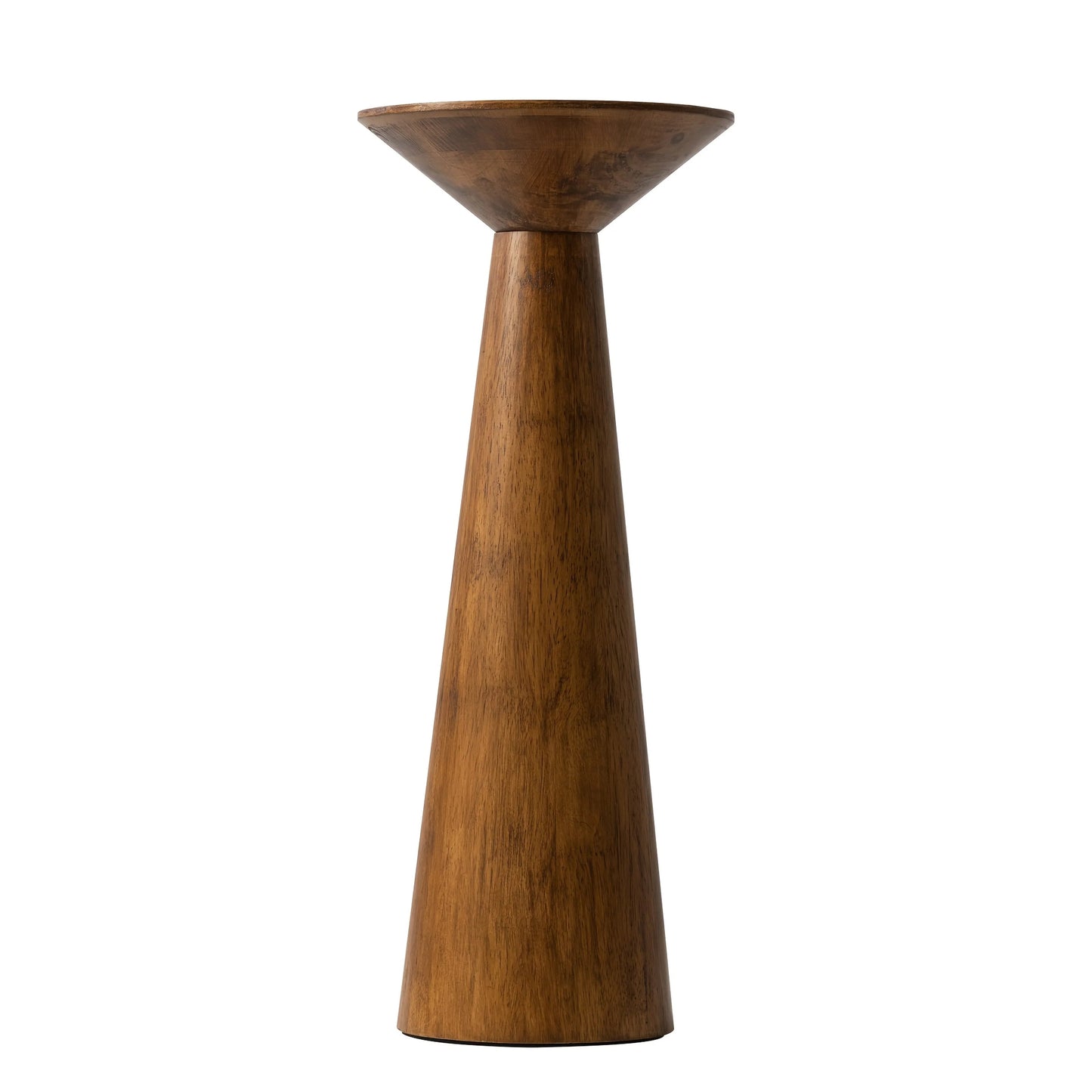 Solid Wood Modern Farmhouse Tall Pedestal End Table with Round Top - Lightweight Sturdy Indoor/Outdoor Accent Table, Walnut Finish, Compact Round Drink Table for Patio, Living Room, Bedroom, Small Space - Durable Wood Constru