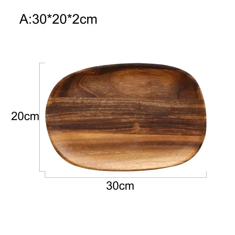 Solid Wood Oval Serving Tray with Irregular Shape for Fruit and Bread