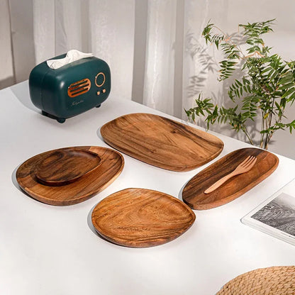 Solid Wood Oval Serving Tray with Irregular Shape for Fruit and Bread