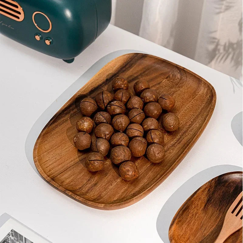 Solid Wood Oval Serving Tray with Irregular Shape for Fruit and Bread