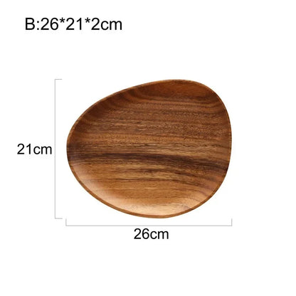 Solid Wood Oval Serving Tray with Irregular Shape for Fruit and Bread