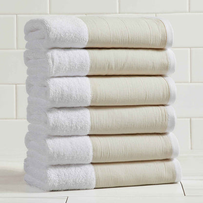 Cotton Linen-Like Border 6-Piece Towel Set - Priya Collection