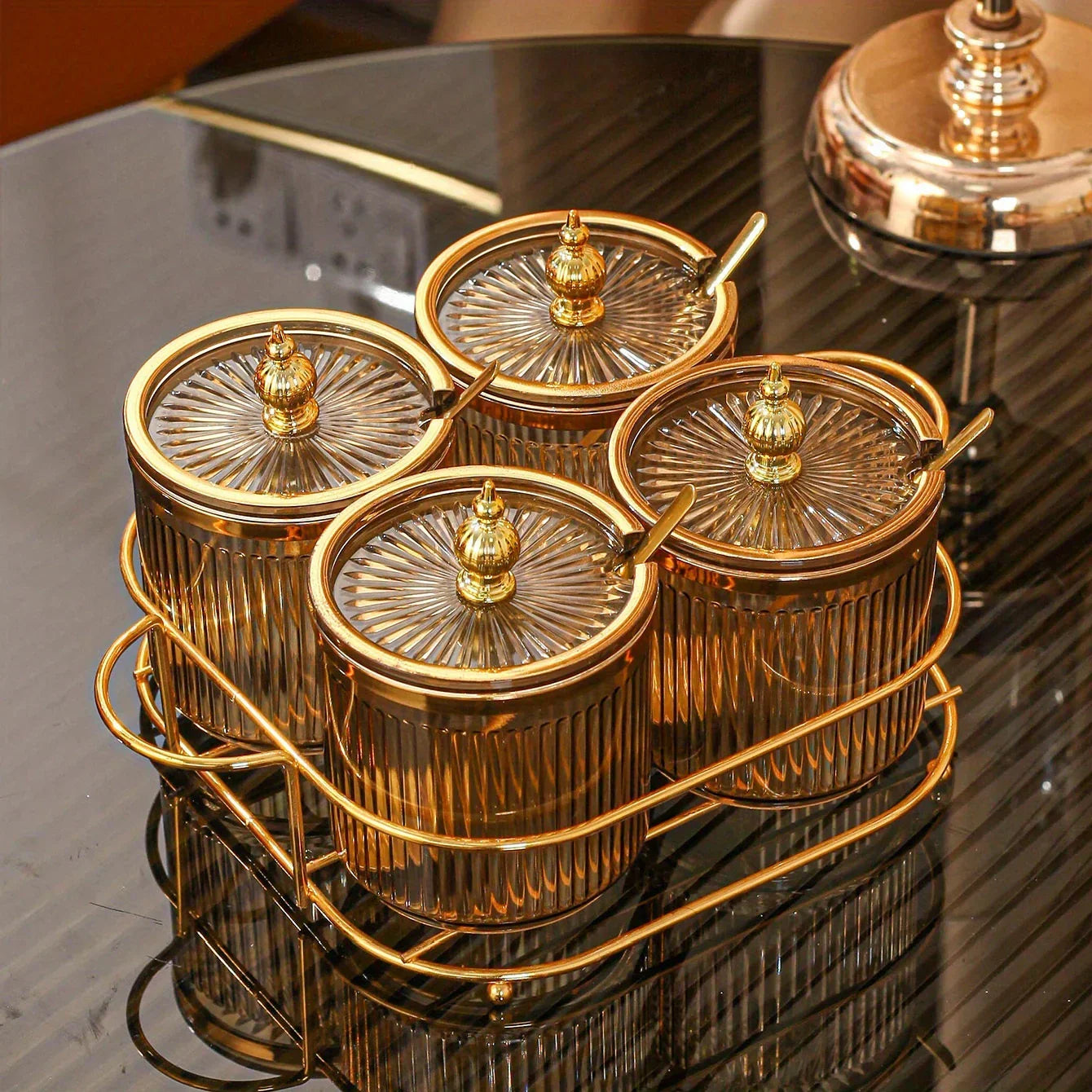 Spice Jars - Glass Golden Lid Set