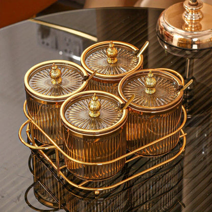 Spice Jars - Glass Golden Lid Set